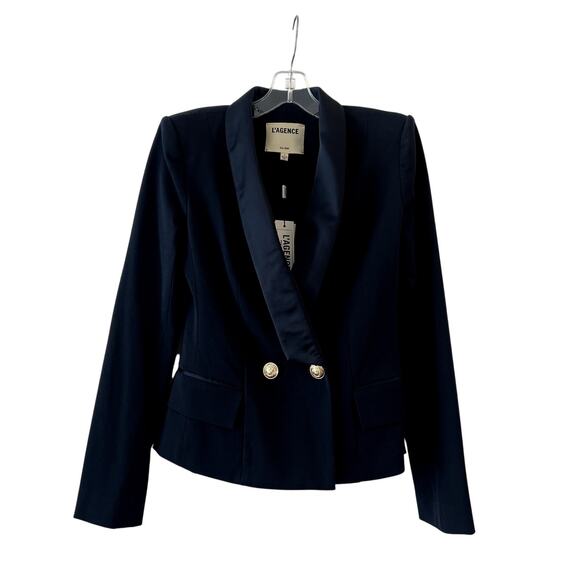 L’AGENCE Imogen Satin Lapel Blazer Midnight Blue NWT Size 2 - Picture 2 of 5